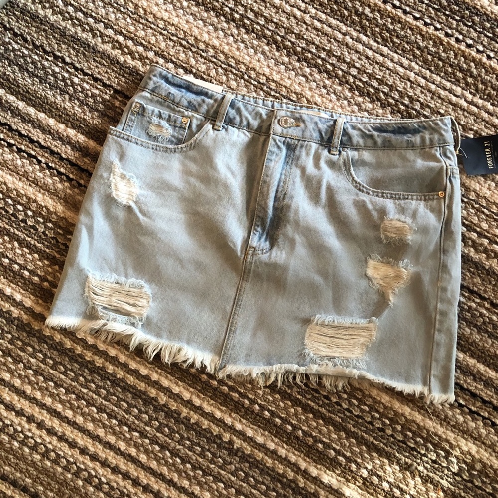 Distressed high waisted denim skirt